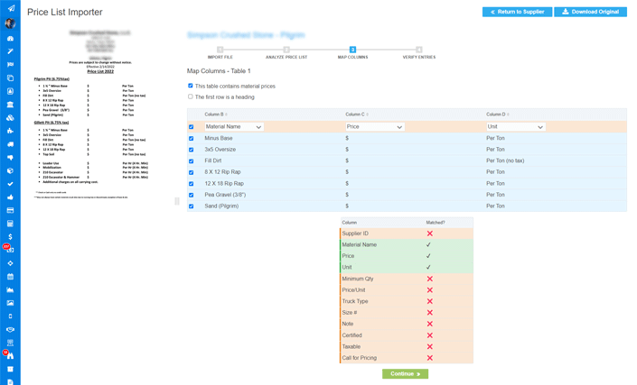 Customized price list importer tool